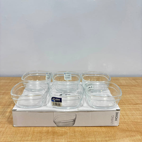 A07080 Lang Xu Glass Clear Square Serving Bowls Set (6 Pieces) [LXW132-1]