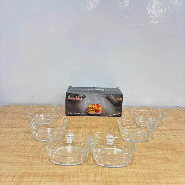 A07081 Shine Max 6-Piece Clear Glass Square Bowl Set (300 ml) [SMB213]