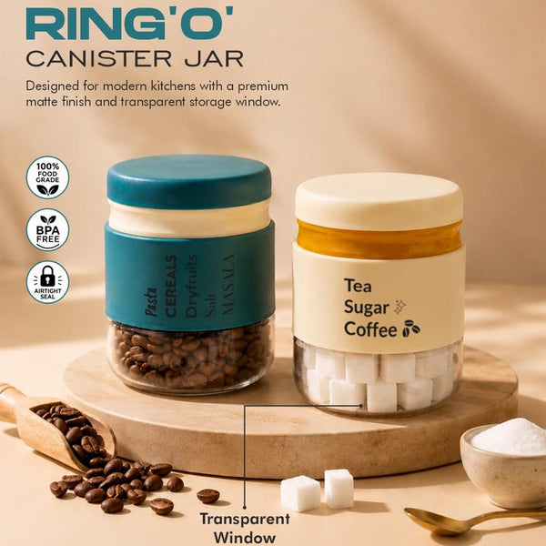 A07157 Airtight Ring 'O' Canister Jar Set (600 ml, Combo Pack of 2)