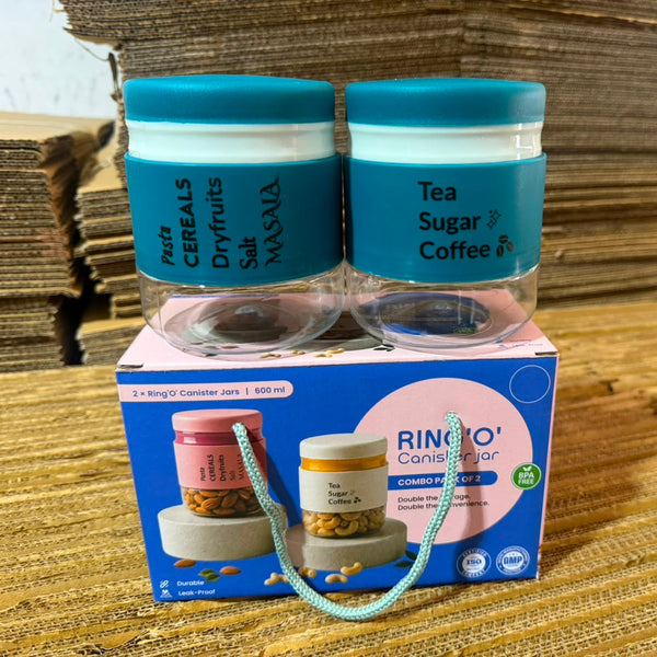 A07157 Airtight Ring 'O' Canister Jar Set (600 ml, Combo Pack of 2)