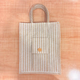 A07160 Striped Eco Tote Bag with Front Pocket & Button Accent