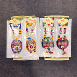 A06920 Handmade Multicolor Fabric Thread Necklace Set with Matching Cowrie Shell Earrings