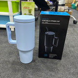 AM7458 Matte Black Insulated Travel Tumbler with Ergonomic Handle and Straw
