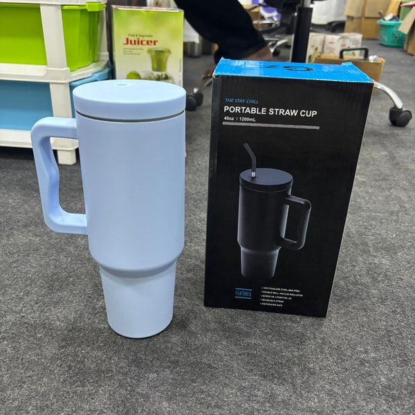 AM7458 Matte Black Insulated Travel Tumbler with Ergonomic Handle and Straw