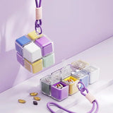 A07177 Portable Rubik's Cube Style Multi-Grid Pill Box with Lanyard