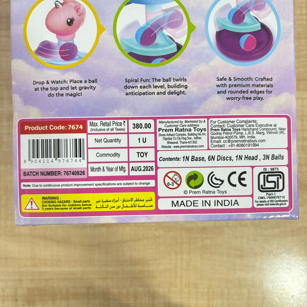 A07187 Unicorn Roll & Spin Ball Drop Tower Toy for Toddlers (9+ Months)
