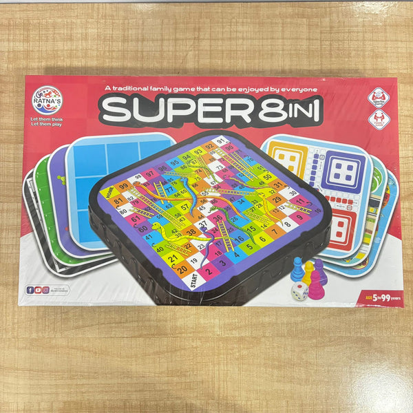 A07198 Super 8-in-1 Multipurpose Table Top Family Board Game Set (Age 5 to 99)