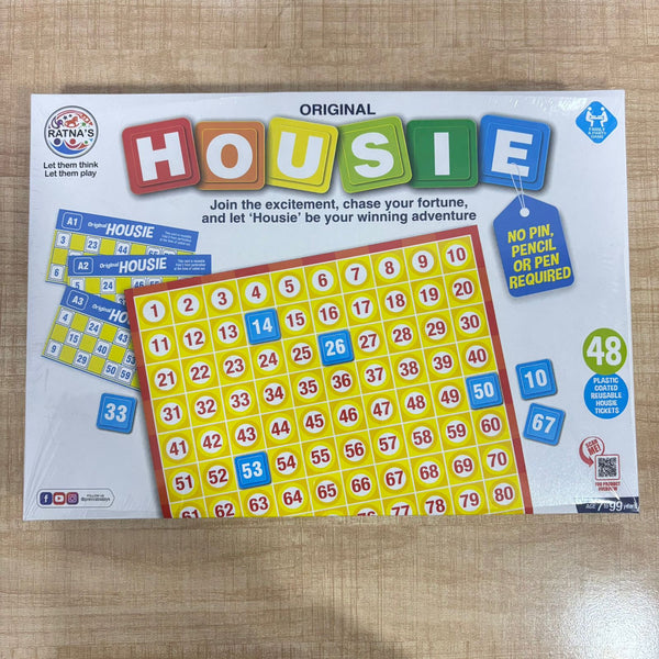 A07202 Housie Board Game with 48 Plastic Coated Reusable Tickets & 90 Number Tiles