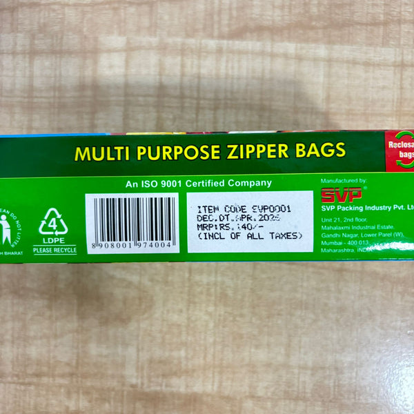 A07254 Multi-Purpose Zipper Storage & Freezer Bags with Ziplock Closure