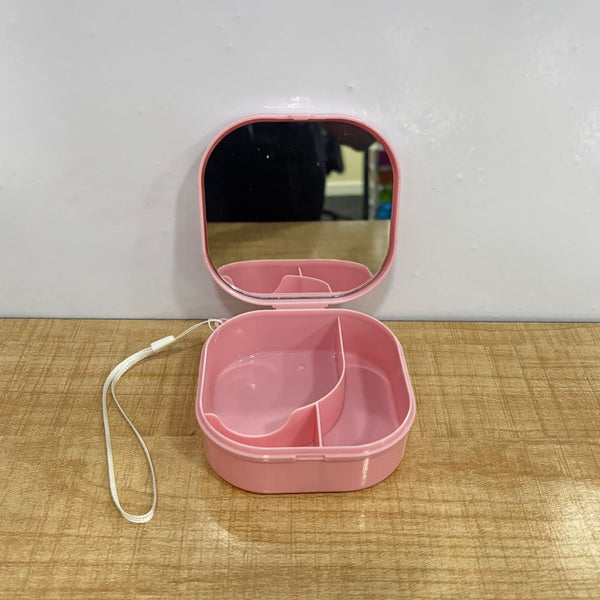 A07174 Portable Denture & Aligner Jewellery Storage Box with Built-in Mirror and Lanyard