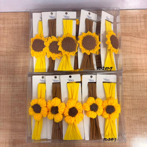 A07418 Crochet Sunflower Soft Elastic Baby Hair Belt - Mix Design