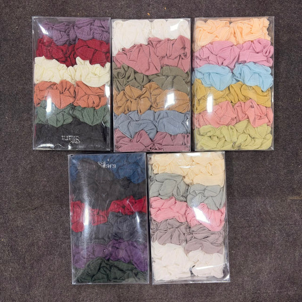 A07419 Premium Crinkle Fabric Elastic Scrunchie - Mix Design