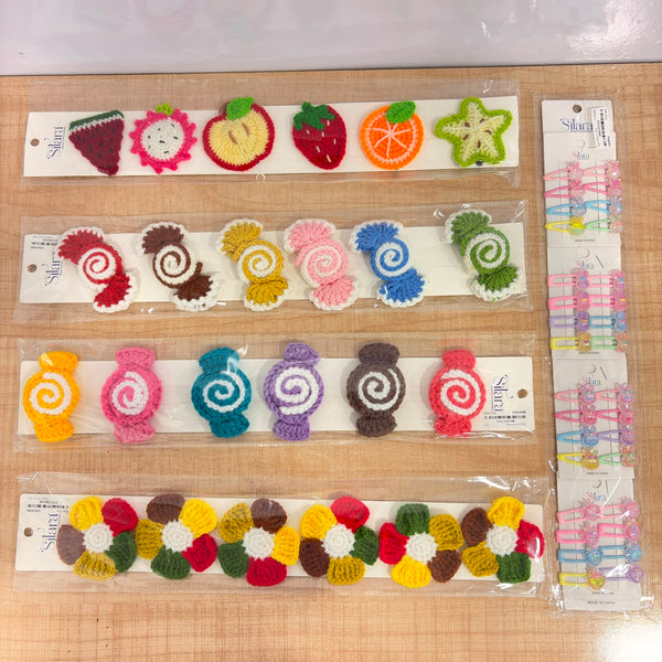A07422 Handcrafted Crochet Hair Pearl Snap Pin - Mix Design
