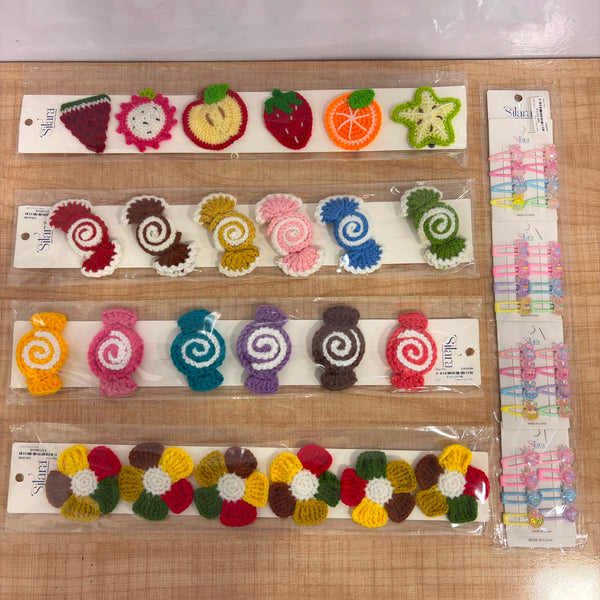 A07422 Handcrafted Crochet Hair Pearl Snap Pin - Mix Design
