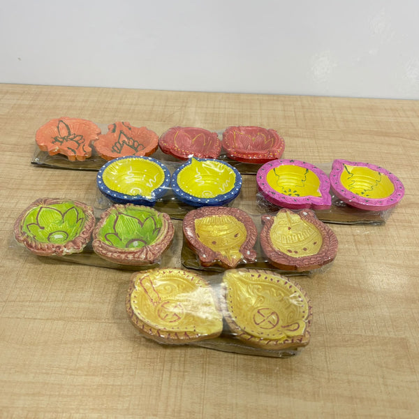 A07430 Handpainted Decorative Terracotta Clay Diya for Diwali & Festivals - Pack Of 2