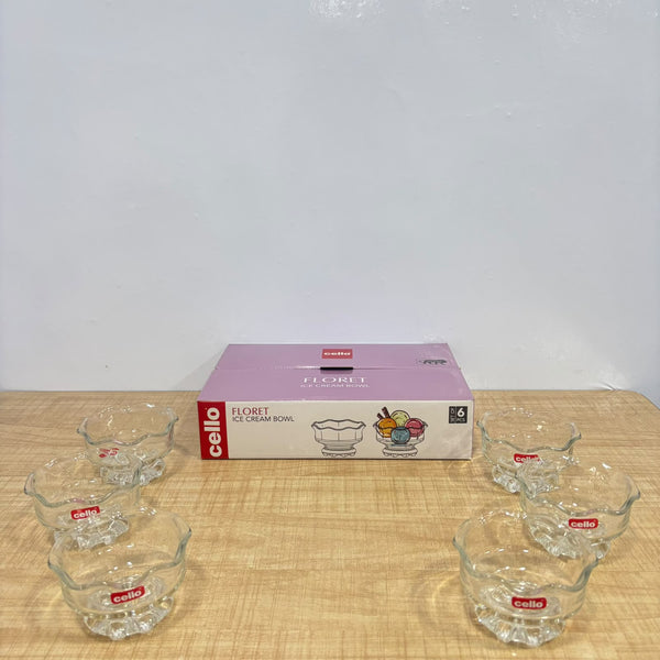 A07433 Cello Glassware Floret Ice Cream Bowl Set - 6 Pieces (200ml)