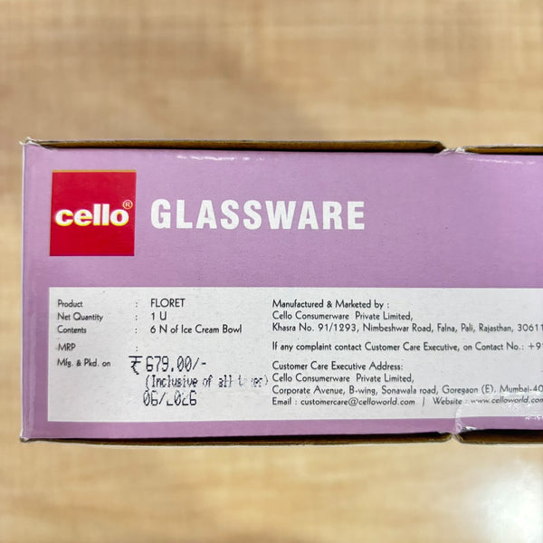 A07433 Cello Glassware Floret Ice Cream Bowl Set - 6 Pieces (200ml)