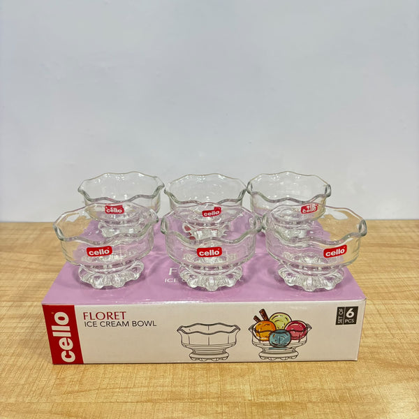 A07433 Cello Glassware Floret Ice Cream Bowl Set - 6 Pieces (200ml)