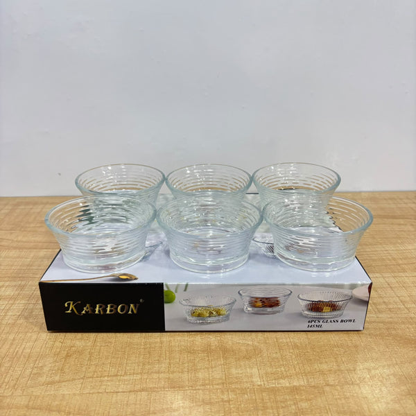 A07434 Karbon 6-Piece Transparent Textured Glass Bowl Set (145 ml)