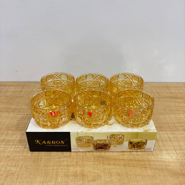 A07435 KARBON Premium Gold Crystal Glass Bowl Set (130ml, Pack of 6)