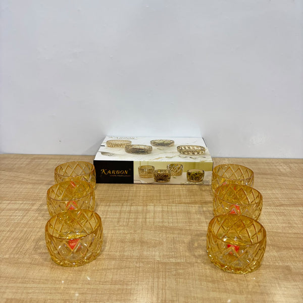 A07435 KARBON Premium Gold Crystal Glass Bowl Set (130ml, Pack of 6)