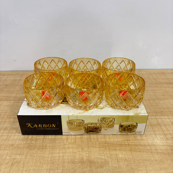 A07435 KARBON Premium Gold Crystal Glass Bowl Set (130ml, Pack of 6)