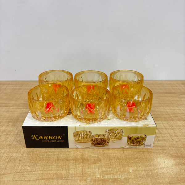 A07435 KARBON Premium Gold Crystal Glass Bowl Set (130ml, Pack of 6)