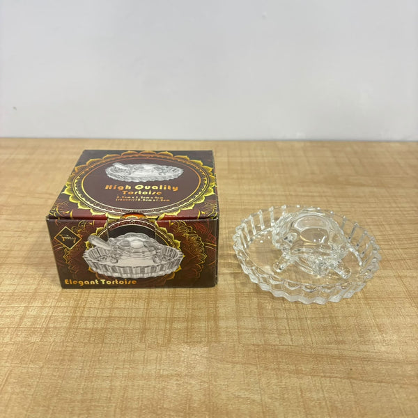 A07404 Decorative Clear Glass Crystal Tortoise Turtle with Glass Saucer Plate Set