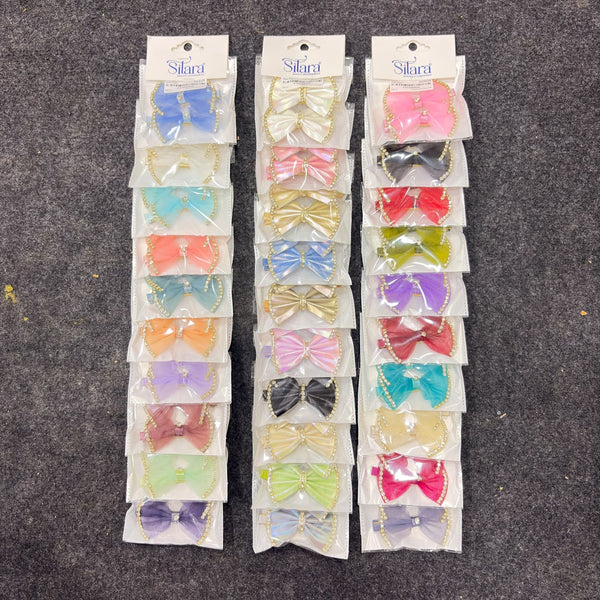 A07427 Mesh Bow Hair Pin with Rhinestone Border - Mix Design