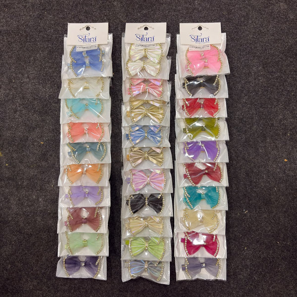 A07427 Mesh Bow Hair Pin with Rhinestone Border - Mix Design