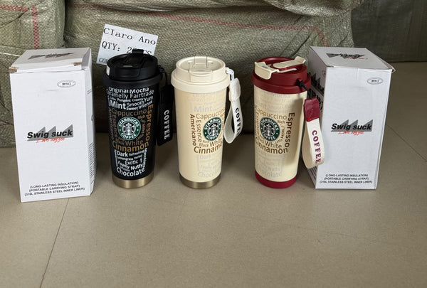 A07453 Stainless Steel Starbucks Printed Thermal Coffee Tumbler Mug with Carrying Strap
