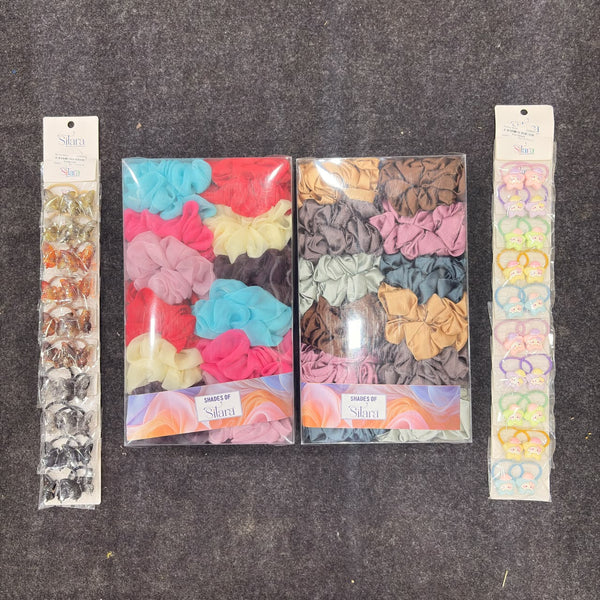 A07458 Organza & Satin Decorative Elastic Hair Rubber Band - Mix Design