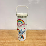 A07451 Unicorn Print Stainless Steel Tumbler Bottle with Flip Lid & Handle