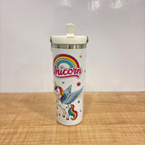 A07451 Unicorn Print Stainless Steel Tumbler Bottle with Flip Lid & Handle