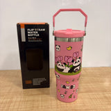 A07452 Cute Panda Print Steel Vacuum Insulated Travel Tumbler Mug with Handle & Straw Lid