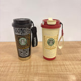 A07453 Stainless Steel Starbucks Printed Thermal Coffee Tumbler Mug with Carrying Strap