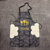 A07225 Waterproof Black Cooking Apron with Hand-Wipe Towels & Graphic Print (Without Pocket)