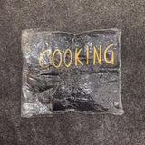 A07225 Waterproof Black Cooking Apron with Hand-Wipe Towels & Graphic Print (Without Pocket)