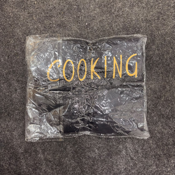 A07225 Waterproof Black Cooking Apron with Hand-Wipe Towels & Graphic Print (Without Pocket)