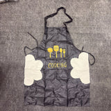 A07225 Waterproof Black Cooking Apron with Hand-Wipe Towels & Graphic Print (Without Pocket)
