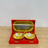 A07465 Gold and Silver Plated Mini Flower Bowl Set with Tray & Spoons (2-Piece Gift Set)