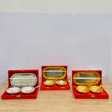 A07465 Gold and Silver Plated Mini Flower Bowl Set with Tray & Spoons (2-Piece Gift Set)