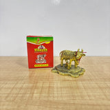 A07476 Brass Kamdhenu Cow with Calf Idol [No.2] for Home Mandir & Vastu Decoration