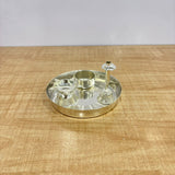 A07481 Silver Plated Mini Puja Thali Set with Diya, Katori, and Incense Holder - 5 Inch