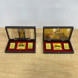 A07486 Big Gold-Plated Divine Wooden Box Frame Set with Charan Paduka & Mantras
