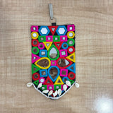 A07509 Traditional Embroidered Kutchi Mirror Work Mobile Pouch with Key Ring Clip & Cowrie Shells