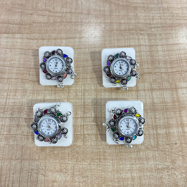 A07510 Oxidised Silver Multicolor Stone Finger Ring Watch for Women