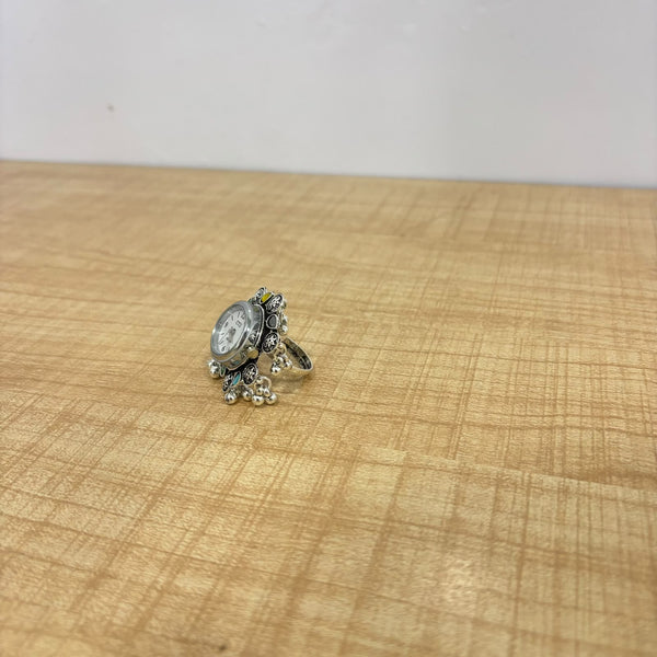 A07510 Oxidised Silver Multicolor Stone Finger Ring Watch for Women