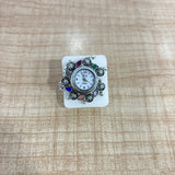 A07510 Oxidised Silver Multicolor Stone Finger Ring Watch for Women