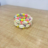 A07512 Multicolor Beaded Spiral Wrap Bracelet with Cowrie Shell Accent